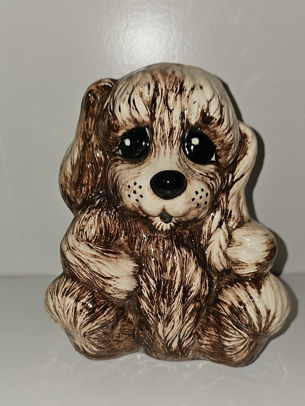 Brown and Cream Ceramic Dog Figurine - Vtg Decorative Pet Statue 7.5in